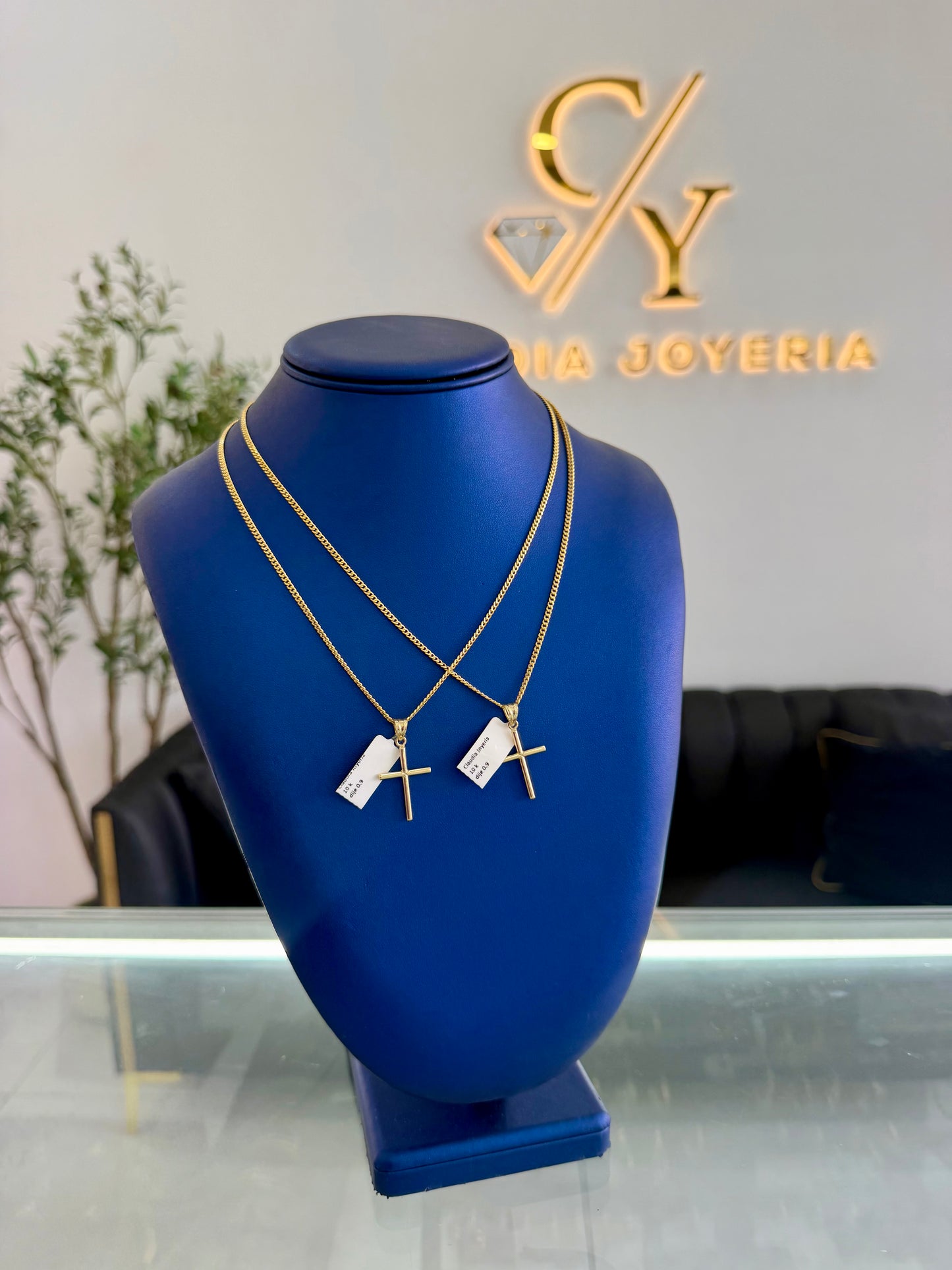 Two 10K Cuban Chains And Two 10K Cross Pendant