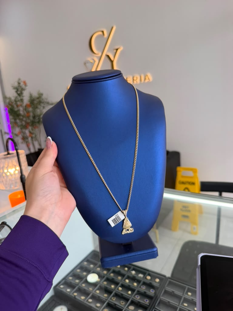 10k Gold Cuban Chain And Virgin Pendant