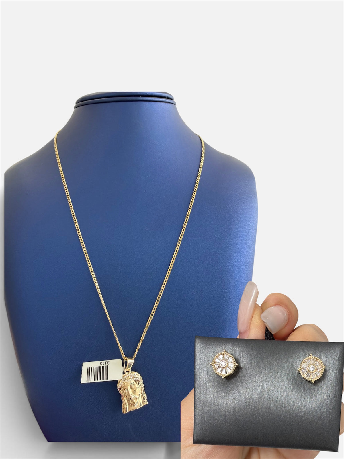 10k Gold Chain, Christ Pendant, And Earrings
