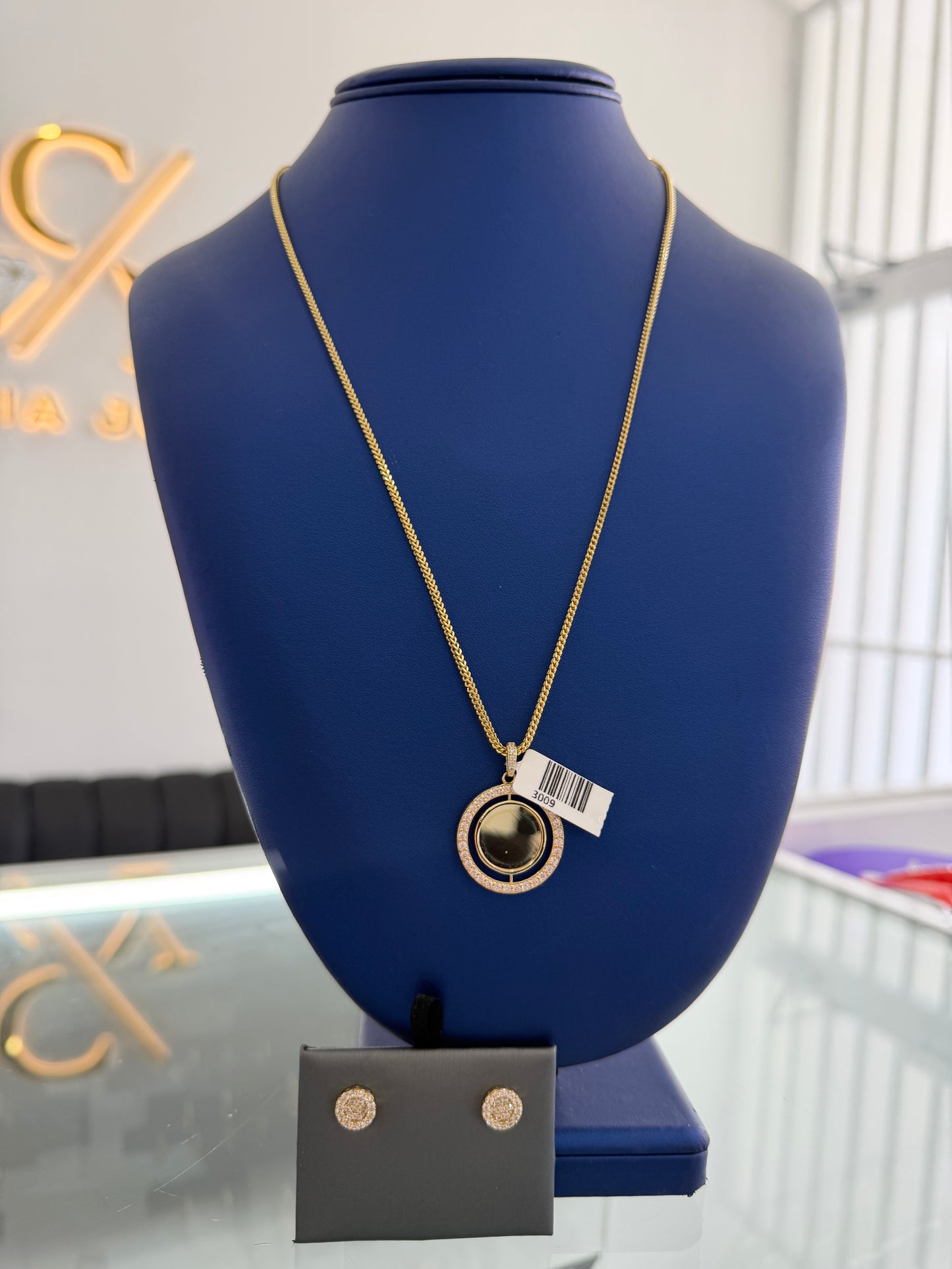 10k Franco Chain, Personalized Photo Pendant, And Earrings