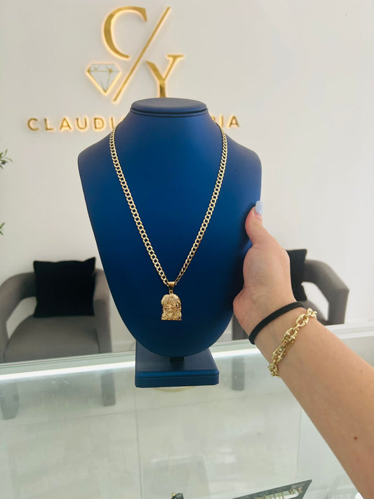 Hammered chain with 10k Christ pendant