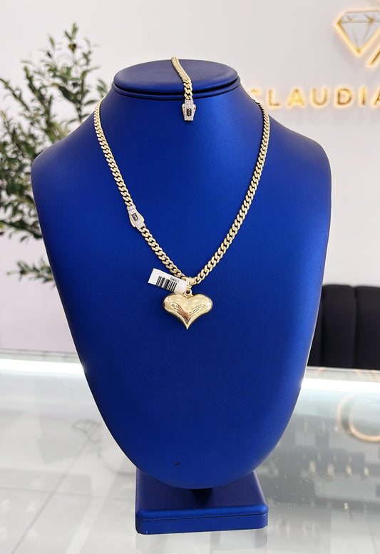 Monaco Chain with 10k Heart Pendant