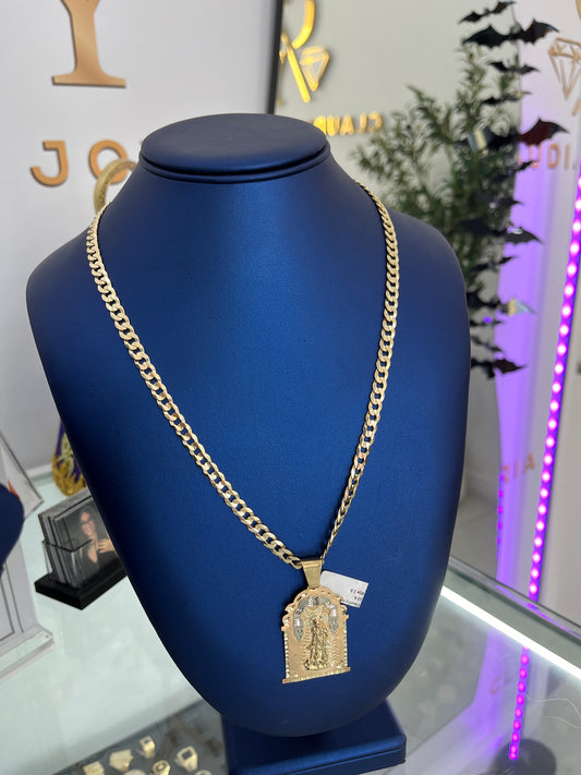 Hammered Chain And Saint Lazarus Pendant 10k