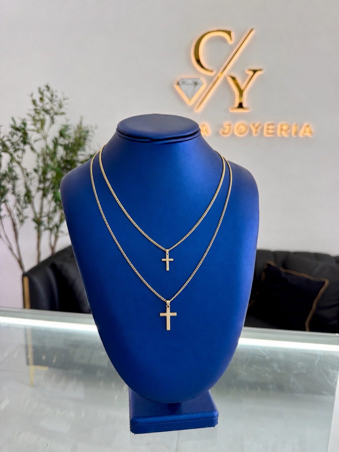 Two 10K Cuban Chains And Two 10K Cross Pendant