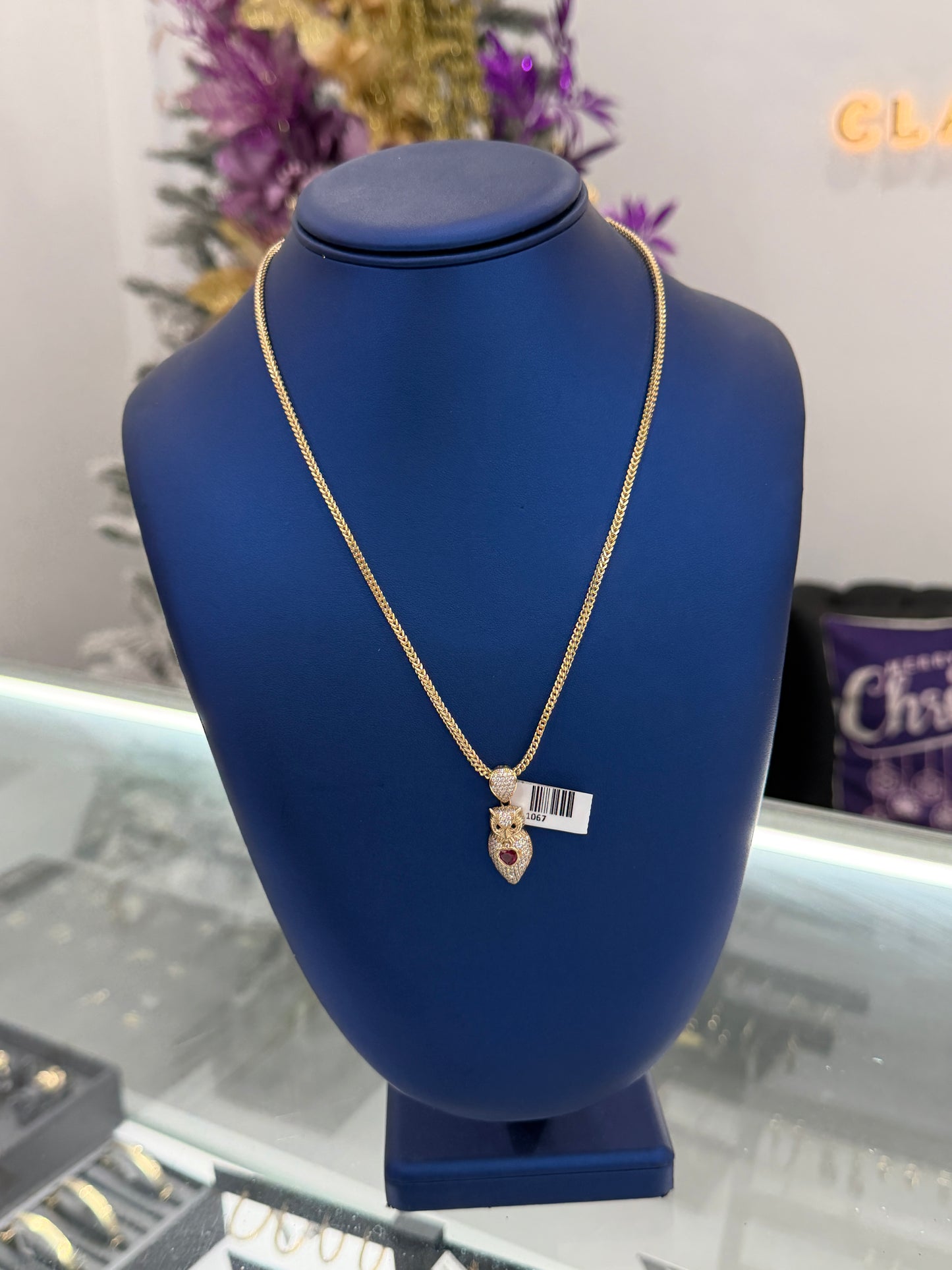 Franco Chain And Owl Pendant 10k