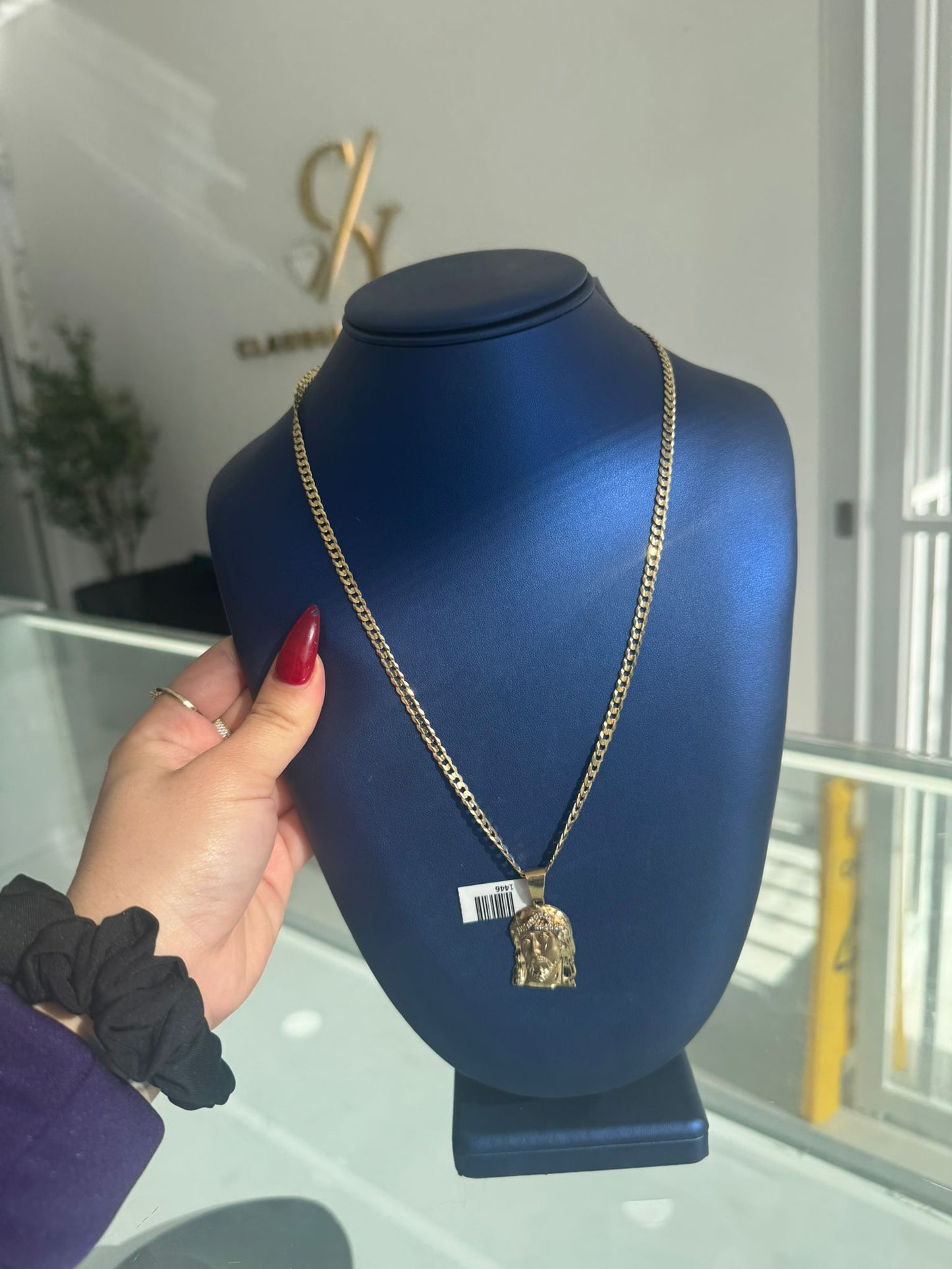 Hammered Chain and 10k christ pendant