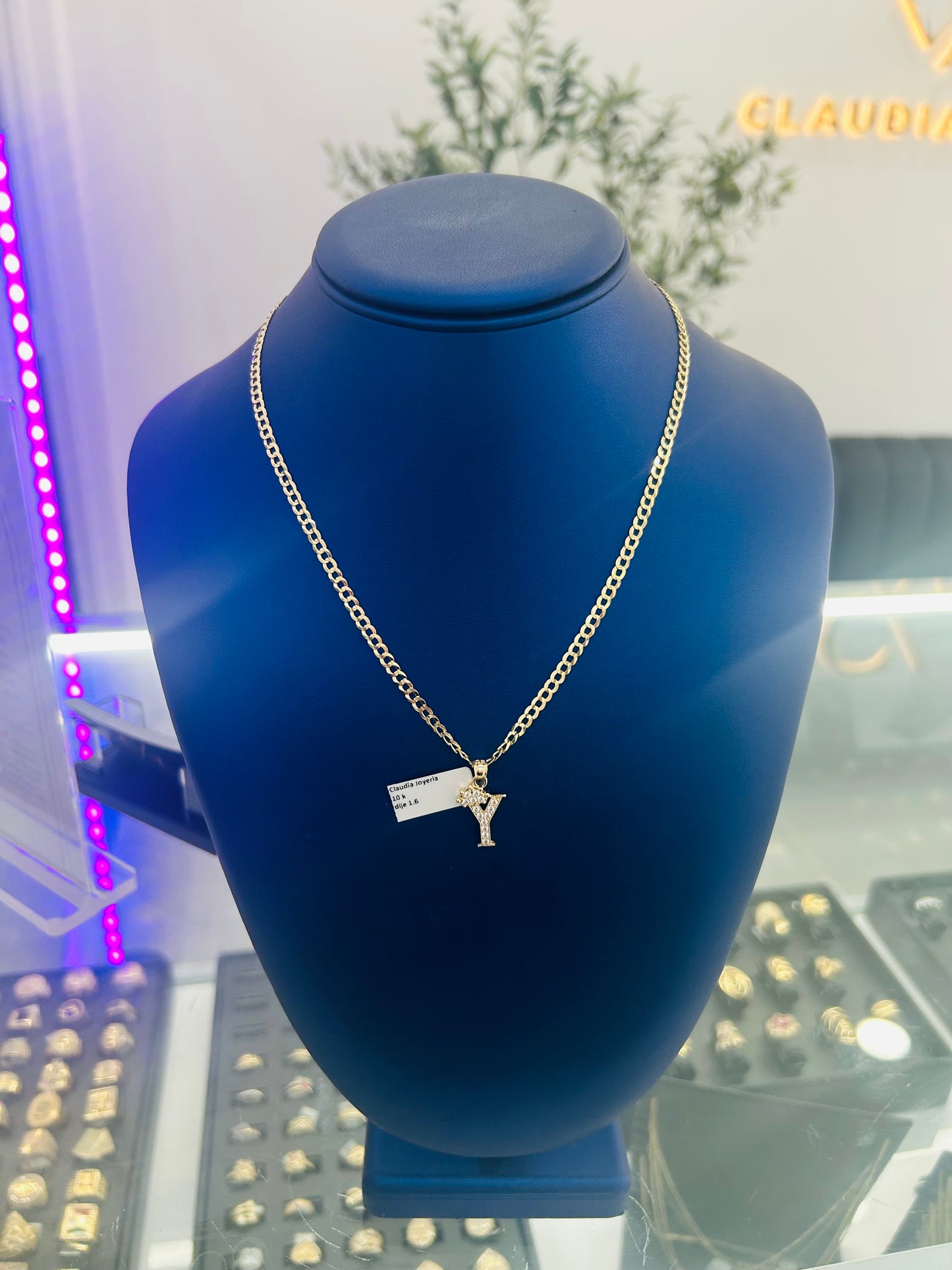 Hammered Chain And Initial Y Pendant 10k