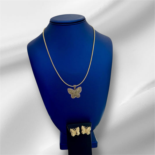Franco Chain Butterfly Pendant and 10k Butterfly Earrings