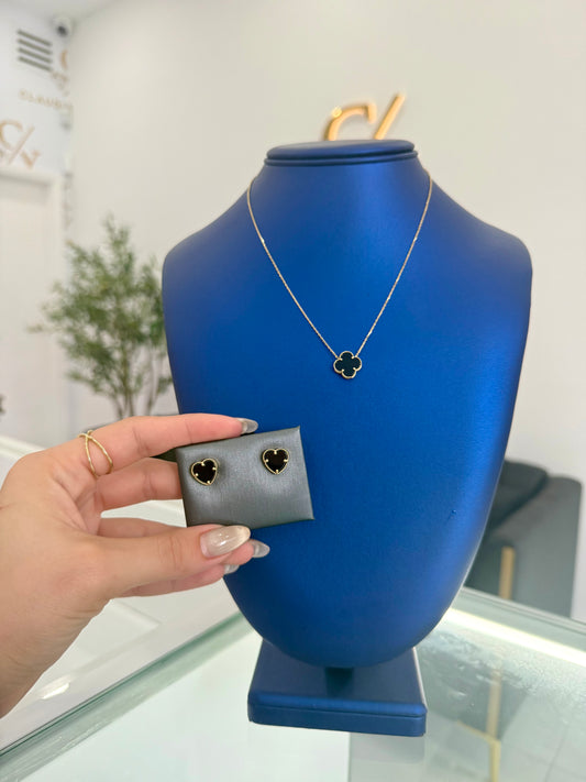 14k Black Flower Chain and 10k Heart Earrings