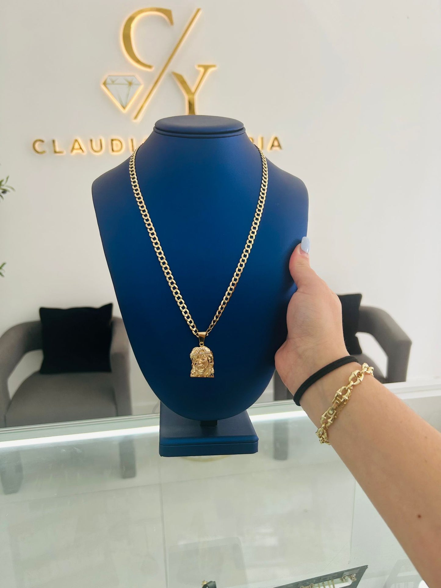 Hammered chain with 10k Christ pendant