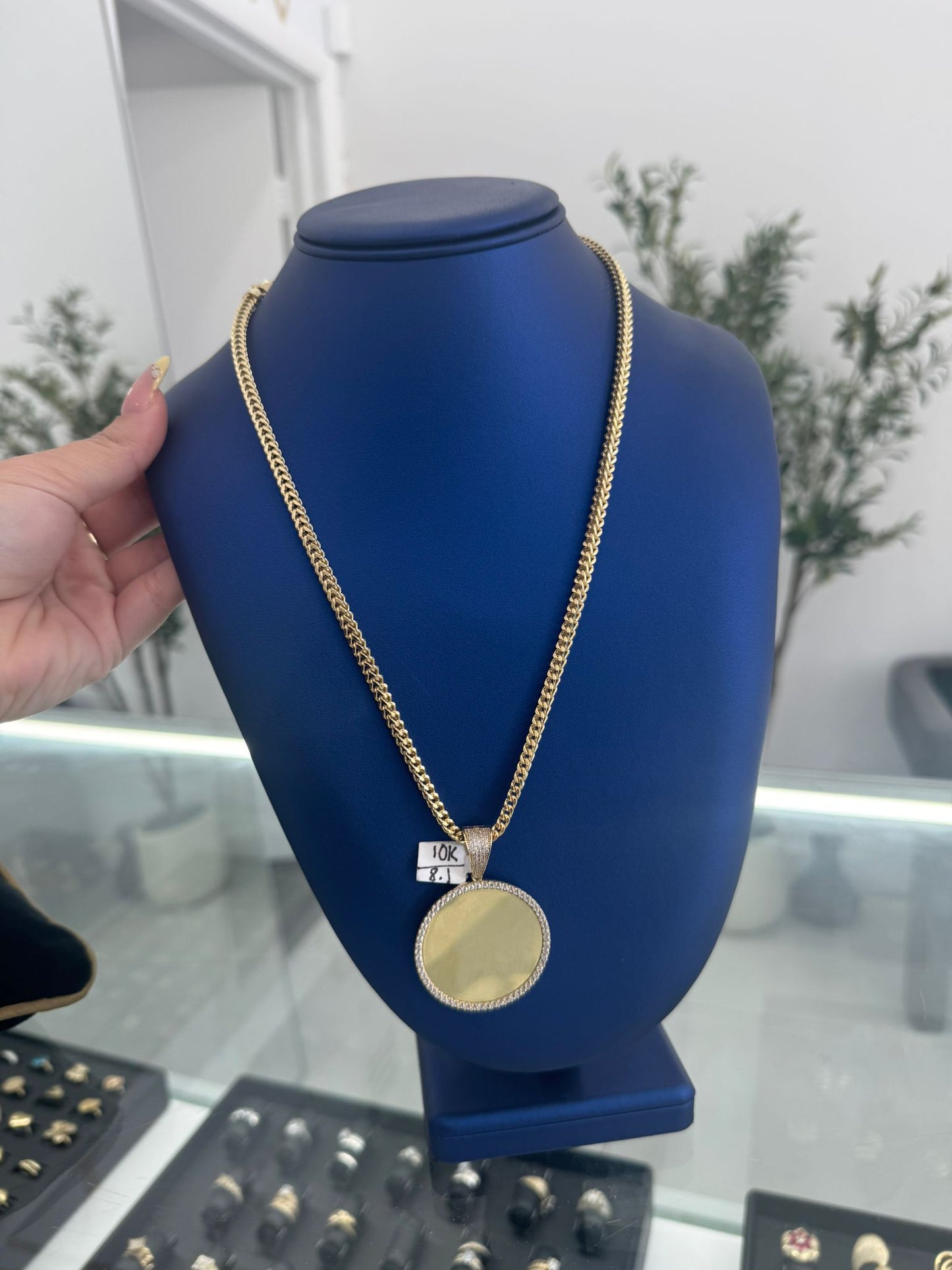 Franco chain with 10k photo pendant